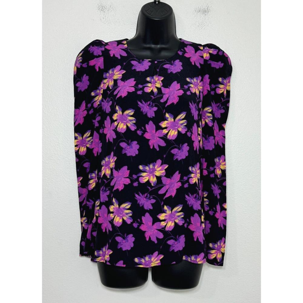 Maje Floral Blouse Womens Large Long Sleeve Top Puff Shoulder Career Feminine - Picture 6 of 15